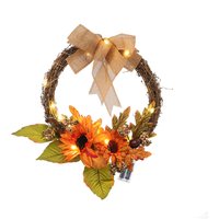 Thanksgiving Halloween LED Sunflower Door Wreath - Orange