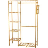 Wooden Clothes Rack with Hooks - Wood / 90cm