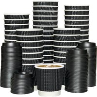 4oz Black Disposable Kraft Paper Ripple Cups With Lids - Black / 100