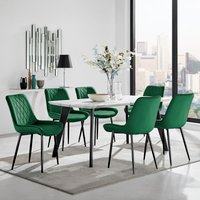 Andria Black Leg Marble Effect Dining Table and 6 Pesaro Black Leg Chairs - Green