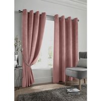 Velvet Look Eyelet Ring Top Blackout Curtains - Blush / 183cm / 117cm
