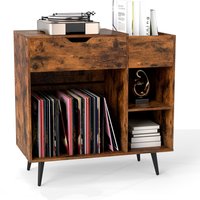 Record Player Stand with 3 Dividers - Brown