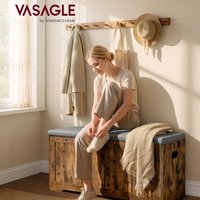Storage Chest with Lid, 2 Safety Hinges - Rustic Brown