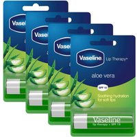 Vaseline Lip Therapy With Petroleum Jelly Balm Sticks, Aloe Vera 4g, 4 Pack - White