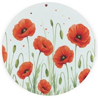 Summer Poppies Round Worktop Protector - Textured Glass Chopping Board - Red
