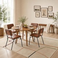 Lynton Walnut Effect Round Wood Dining Table 4 Delta Chairs - Tan