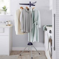 Folding Laundry Drying Rack with Rotating Arms, Blue & Silver - Blue and Silver