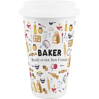 Novelty Baker Ceramic Travel Mug - Reusable Drinks Cup Gift - White
