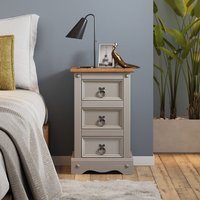 Mercers Furniture Corona Grey Painted Wax Narrow 3 Drawer Bedside Cabinet - Grey