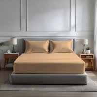 Snug City Microfibre Soft Touch Fitted Sheet 40cm Extra Deep Skirt Plain Dyed Bed Linen in Beige | Size: King