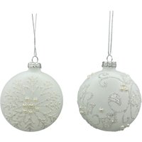 Angel Kisses, Matte White Flower Glitter Bauble - White Angel Kisses, Matte White Flower Glitter Bauble - White