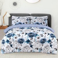 Sleepdown, Sleepdown Inky Floral Blue Duvet Cover Set - Blue / King Sleepdown, Sleepdown Inky Floral Blue Duvet Cover Set - Blue / King