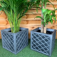 Large Grey Lattice Effect Square Planter - Grey / 2