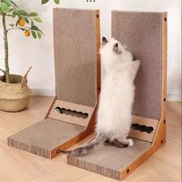 Corrugated L-shaped Cat Scratcher with Toys - Brown