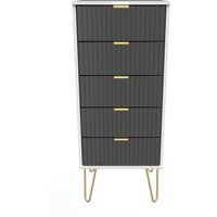 Linear Ready Assembled 5 Drawer Bedside Cabinet - Deep Black & White Matt