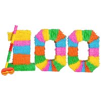 100th Birthday Anniversary Pinata Set with Stick Blindfold - Multi