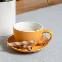 Coloured Cappuccino Cup and Saucer Set - 250ml - Yellow