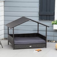 Wicker Dog House Rattan Pet Bed with Soft Cushion Cat House - Grey / 73cm