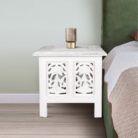 Square Carved Wooden Coffee Table Bedside End Table - White / 38cm