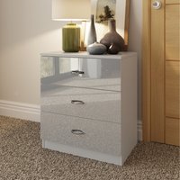 FWStyle Gloss Finish 3 Drawer Bedside Table Nightstand Deep Drawers - High Gloss Grey