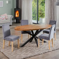 Dossena Oval Dining Table Set with 4 Maiolo Velvet Chairs - Dark Grey