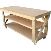 Mdf Top Workbench With Double Shelf And Wheels - Natural / 150cm