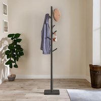Wooden Square Base Coat Stand With 8 Hooks - Black