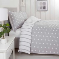 Spots Stripes Microfibre Duvet Set - Grey / Single