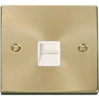 Satin Brushed Brass Master Telephone Single Socket - White