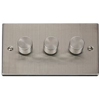 Stainless Steel 3 Gang 2 Way LED 100W Trailing Edge Dimmer Light Switch - Black