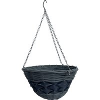 Round Faux Wicker Hanging Basket - Grey