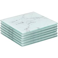 6x Square Glass Coasters - 10cm - Marble Effect - White