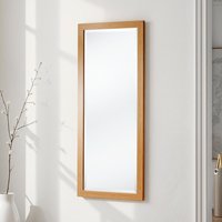 Tall Slim Framed Full Length Bevelled Mirror - Oak / 131x55cm