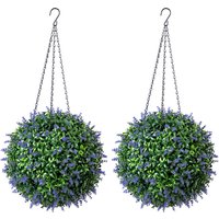 Artificial Lavender Topiary Hanging Balls Set of 2 - Purple