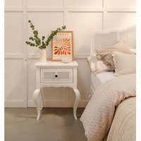 Louis Bedside Table with Cane Rattan Drawer - White