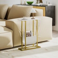 HOMCOM Small Narrow Side Table with Magazine Holder - White