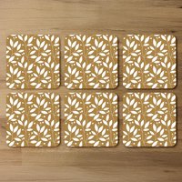 White Leaves Coaster - Brown
