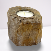 Petrified Wood Candle Holder Single Low - Brown