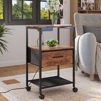 Lifeideas Bedside Nightstand with Charging Station and LED Lighting - Dark Brown & Black