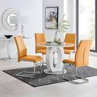 Giovani Round Dining Table With Four Lorenzo Chairs Set - Mustard