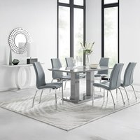 Imperia Grey High Gloss Dining Table with 6 Isco Chairs Chrome Finish - Grey