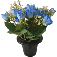 Artificial Rose Mix Remembrance Grave Pot - Blue