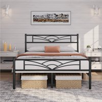Metal Bed Frame with Cloud Design - Black / Double