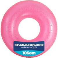 Inflatable Swim Ring 105cm Holographic Diamond Print Float with Handles - Pink