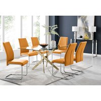 FurnitureboxUK, Leonardo Gold Dining Table With Six Lorenzo Chairs - Mustard FurnitureboxUK, Leonardo Gold Dining Table With Six Lorenzo Chairs - Mustard