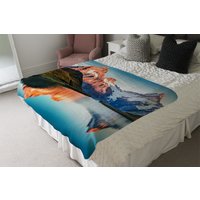 Fantastic Evening Panorama Of Bachalp Lake Blanket - Blue
