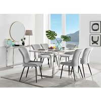 Kylo White Marble Effect Dining Table and 6 Nora Black Leg Chairs - Light Grey