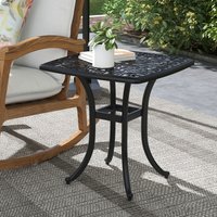 Outsunny Outdoor Square Side Table with Umbrella Hole for Balcony, Poolside - Black