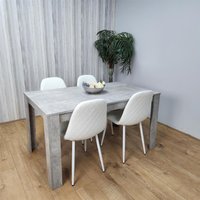 Dining Table with 4 White leather Chairs Set - Grey White