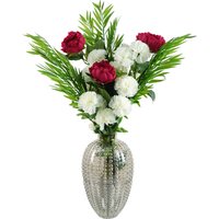 White Carnation Pink Peony and Fern in Glass Vase - White Carnation Pink Peony Glass Vase